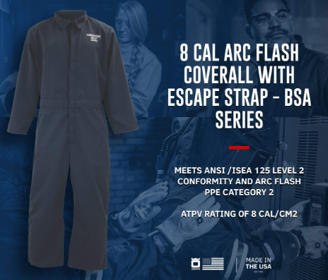 Oberon BSA-CBX7NB-ES-R  8 Cal BSA Flame Resistant Arc Flash Coverall w/strap