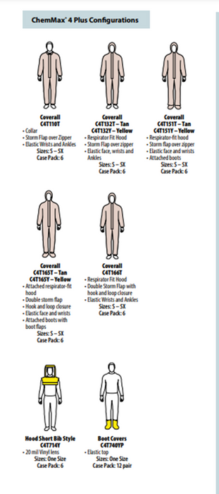 Lakeland C4T151T ChemMax 4 Plus Tan Coverall-Respirator Foot Hood/Boots Case of 6