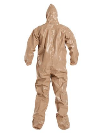 DuPont C3122T TN Tychem 5000 Coverall Standard Fit Hood Elastic Wrists Attached Socks Storm Flap with Adhesive Closure Taped Seams Tan | No Tax