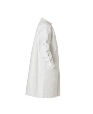 DuPont IC270B Tyvek IsoClean Frock Bound Seams Bound Neck Set Sleeve Design Covered Elastic Wrists Front Snap Closure White | No Tax