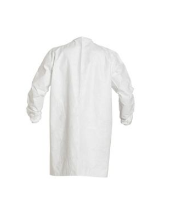 DuPont IC270B Tyvek IsoClean Frock Bound Seams Bound Neck Set Sleeve Design Covered Elastic Wrists Front Snap Closure White | No Tax