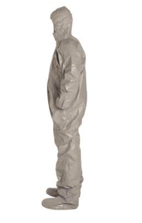 DuPont TF169T GY Tychem 6000 Coverall. Respirator Fit Hood. Elastic Wrists Attached Socks Double Storm Flap Taped Seams Gray | No Tax