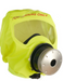 Yellow, black, silver Draeger R59420 Escape Training Hood in Soft Pack against white background