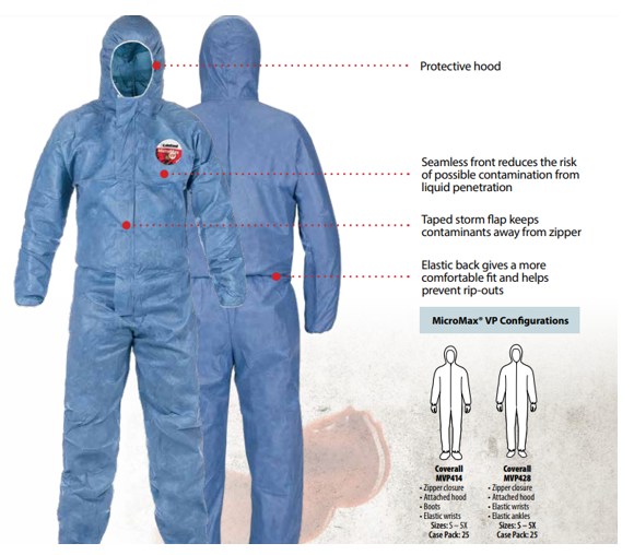 Lakeland MVP414 MicroMax VP Coverall – Hood, Attached Boots with Elastic Wrist