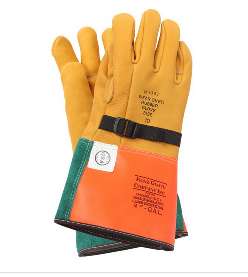 Kunz 1057-5 Cowhide Primary High Voltage Leather Protectors 14" Gloves 