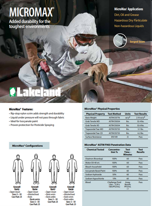 Lakeland TG428 MicroMax® Coverall – Hood, Elastic Wrist/Ankle Case of 25