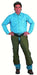 CHICAGO PROTECTIVE APPAREL SNAKE CHAPS 130452, 130453, 130454 Green on man in blue shirt