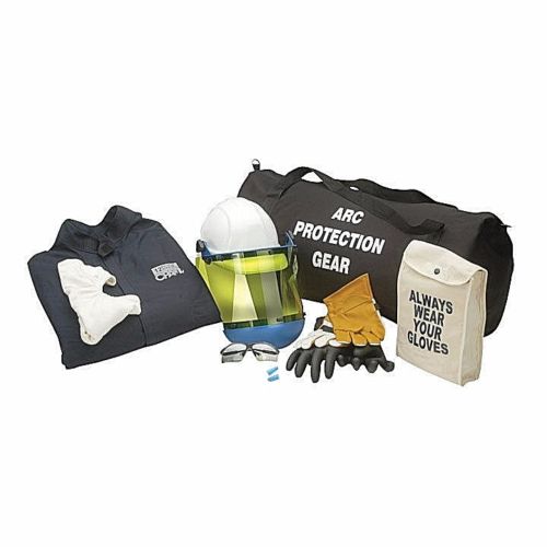Black, white, green, brown Chicago Protective Apparel Mechanix Wear AG8-CV 8 cal Arc Flash Coverall Ki against white background
