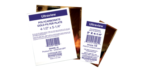 On gray checkered background Dynaflux UVGO4512PF Gold Polycarbonate Filter Plate