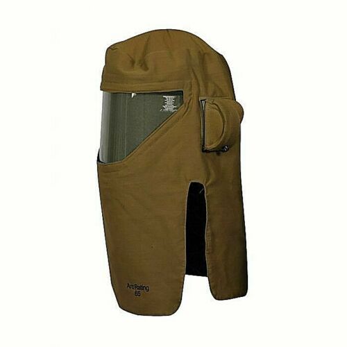 Brown NSA 65cal arc flash hood H65KDQTFANPV on white background