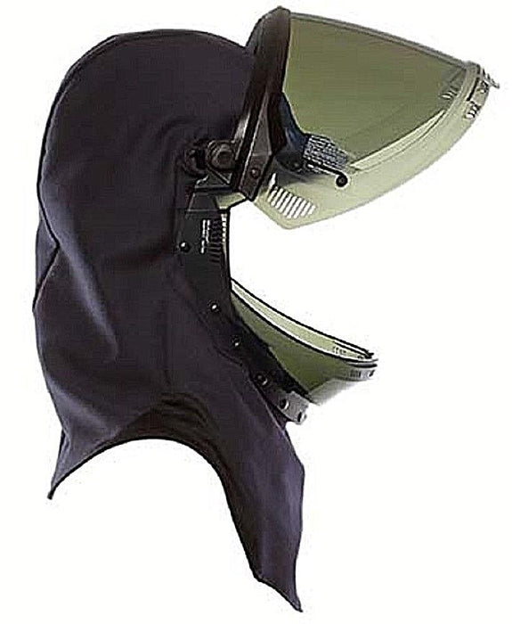 Black and smoke Enespro National Safety Apparel H65UQUQ40LF Lift Front 40cal Arc Flash Hood on white background