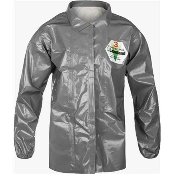 Gray LAKELAND C3T250 Chemmax 3 Jacket with Collar Zip Front