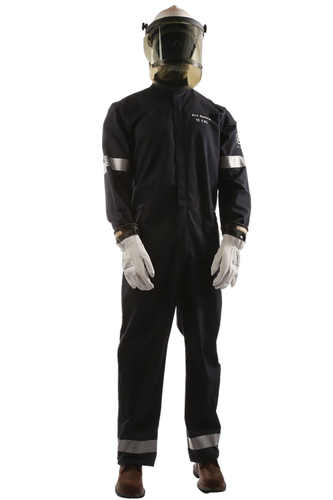 Black, white, reflective on gray checkered  background National Safety Apparel Enespro EN12CVWUNB01 12 Cal Ultrasoft Coverall
