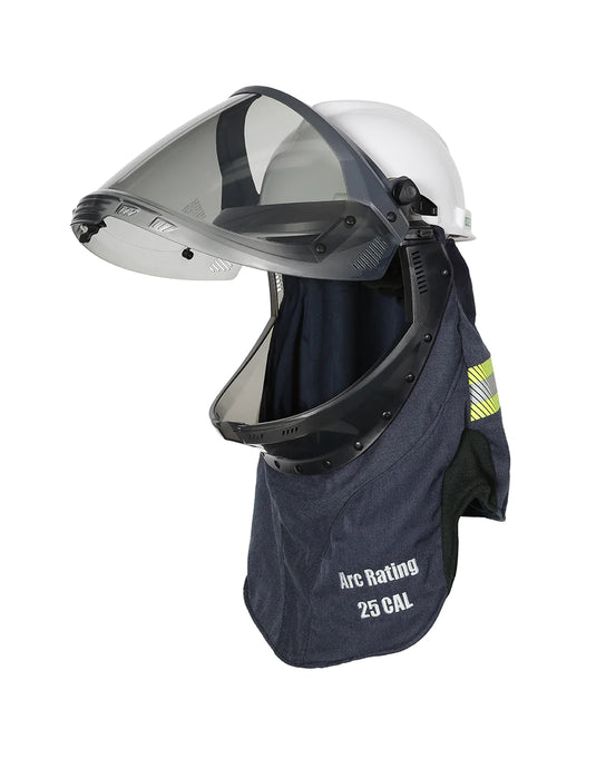 Gray, white, black Enespro National Safety Apparel EN253STGNB01AL AirLite 25 Cal Vented Lift Front Shroud on white background